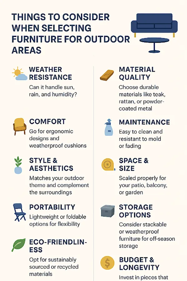 Things to consider when selecting furniture for outdoor areas