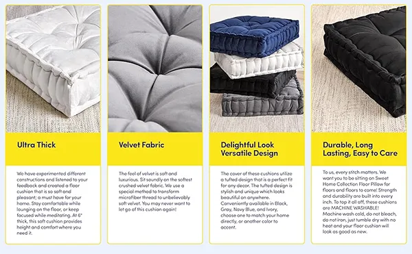 Core features of floor cushions 