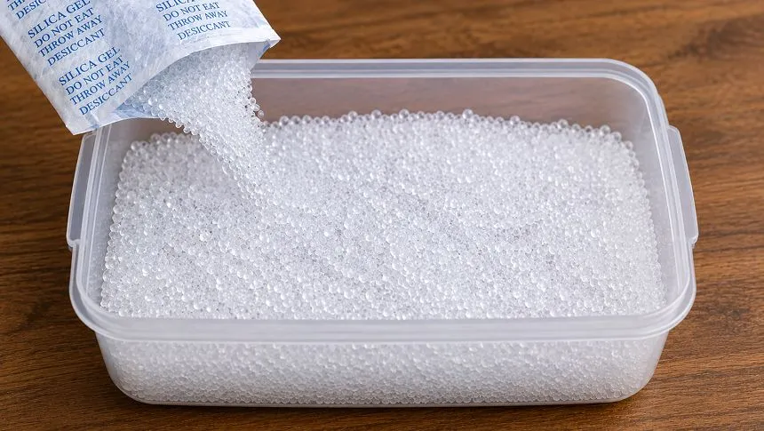 Add silica gel to the containerr