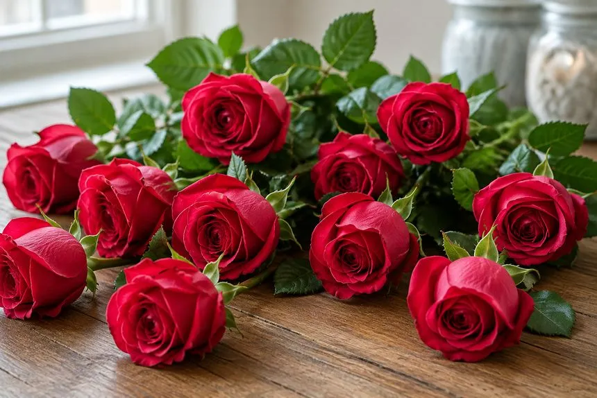 Freshly bloomed rose flowers