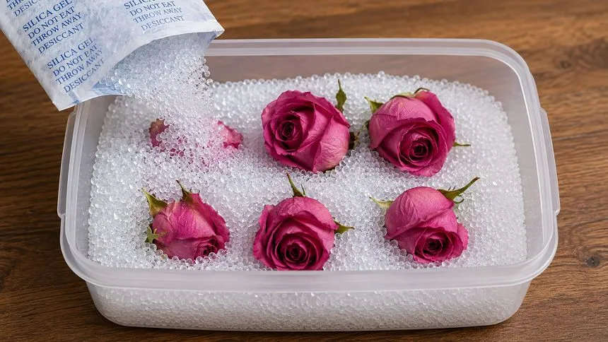 Place the rose flowers inside