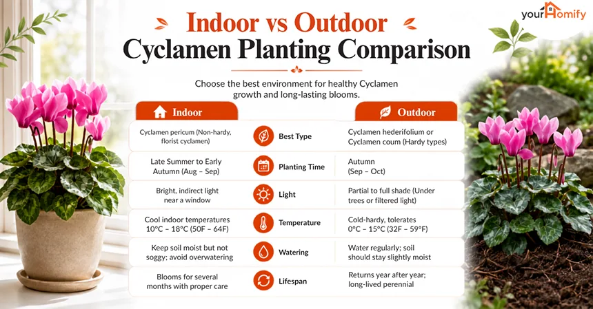 Indoor vs Outdoor Cyclamen Planting Comparison