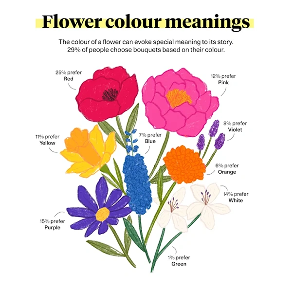 Here is an infographic providing flower colour meaning.