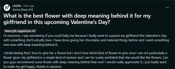 What is the best flower with deep meaning behind it for my girlfriend Reddit query