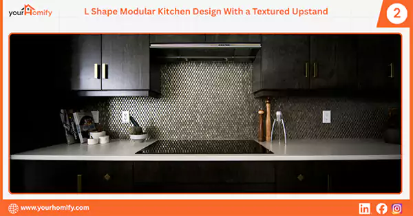 L shaped kitchen with a textured upstand