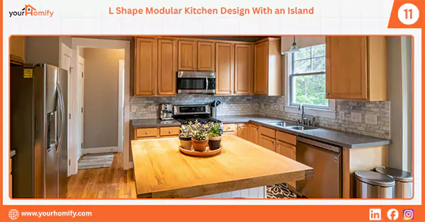 L shaped kitchen with an Island