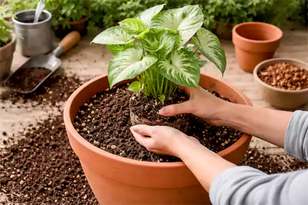 Placing the plant in a pot