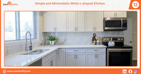 Simple and minimalist white L shaped kitchen