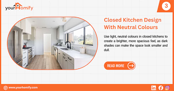 Closed kitchen design with neutral colours