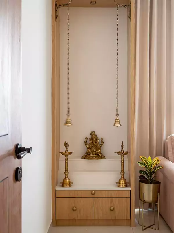 Corner space pooja room design