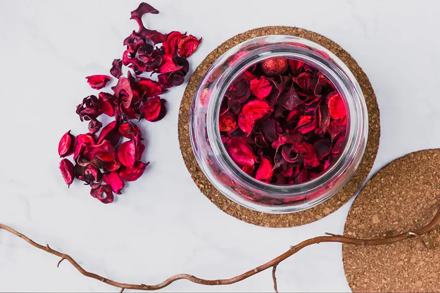 Dried and preserved roses in a jar