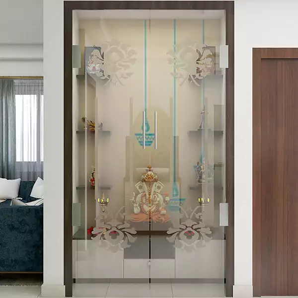 Glass door pooja room design
