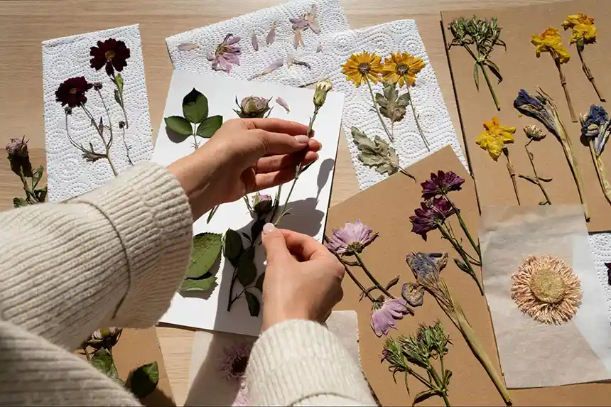 Pressed flowers ready for decoration