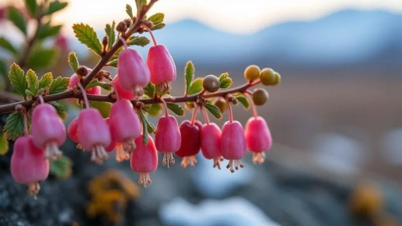 Beautiful cluster Bearberry flower growing on a low evergreen shrub.