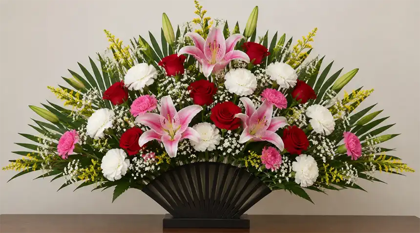Fan shaped flower arrangement