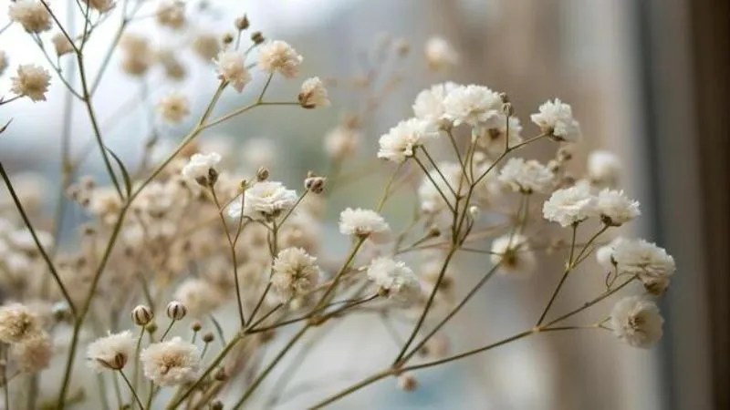 Beautiful garden Baby's Breath flower growing in a landscaped setting.