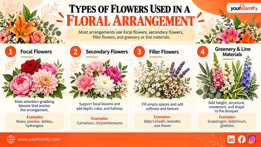 Types of Flowers Used in a Floral Arrangement