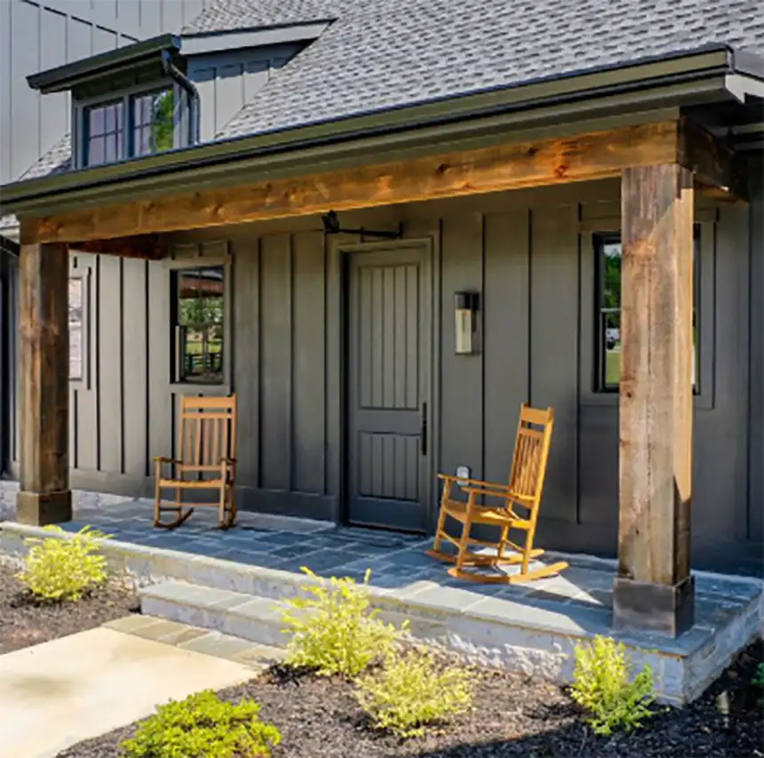 Three cedar siding profiles side by side — board and batten, bevel and channel — photographed in raking light to show the shadow each one casts