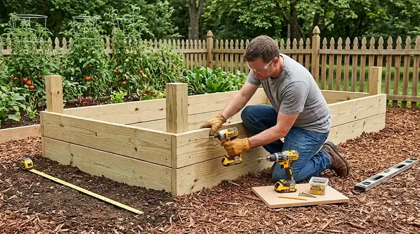 Assembling treated lumber for garden beds