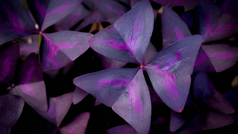 Close view of Oxalis triangular purple leaves