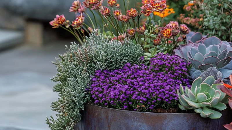 Stunning container garden with decorative planters