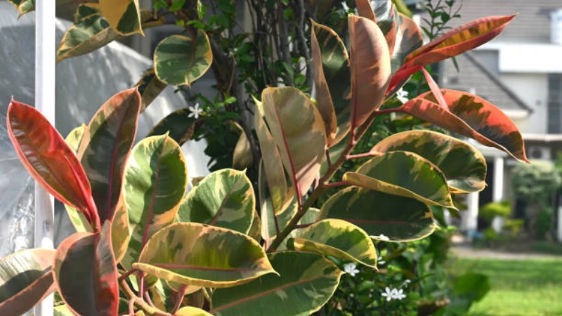 Ficus Ruby leaves with pink variegation