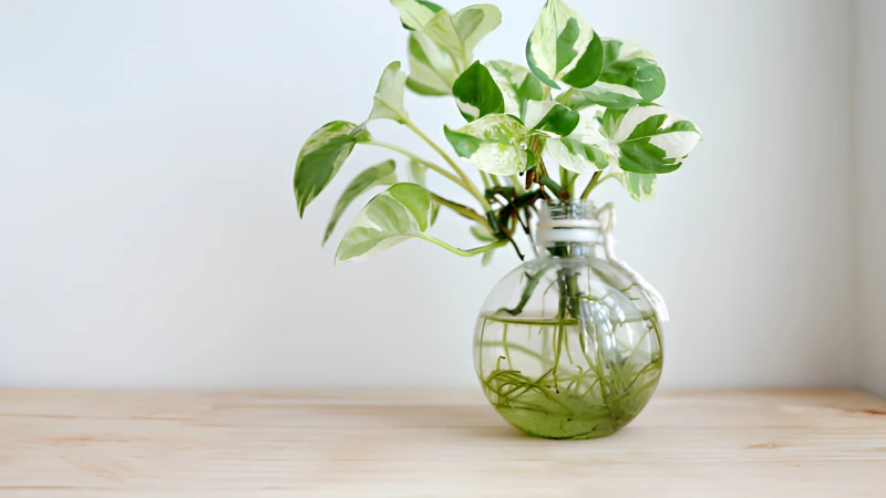Healthy N'Joy Pothos with variegated green and white leaves