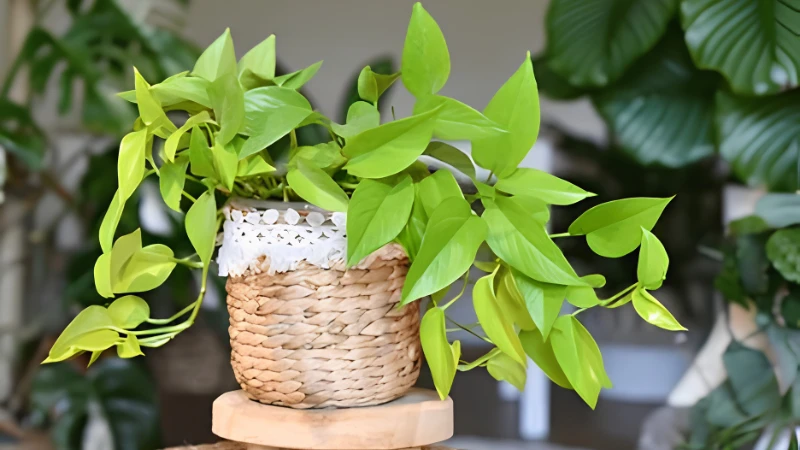 Healthy Neon Pothos with lush chartreuse leaves