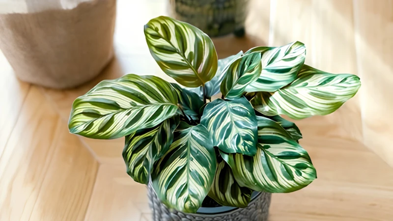 Healthy Peacock Plant growing in a decorative pot
