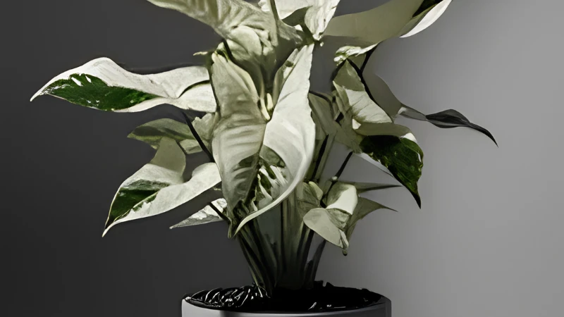 Syngonium Albo with variegated white and green leaves