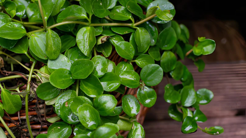 Pepperomia Rotundifolia with cascading stems