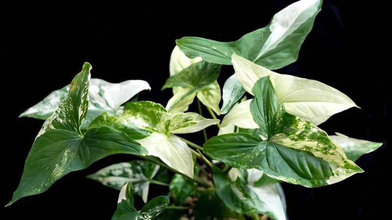 Variegated Syngonium Albo with arrow-shaped leaves