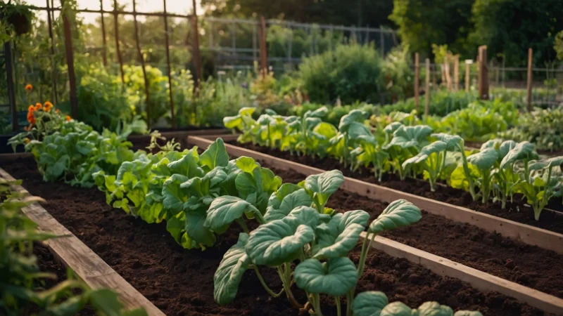 Kitchen garden with vegetables, herbs, and greenery
