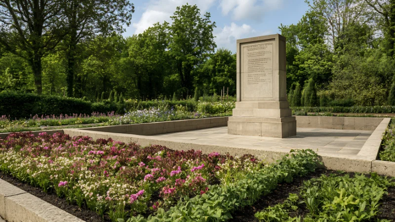 Scenic memorial garden with flowers and pathways