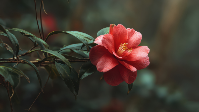Middlemist's Red Camellia in full bloom