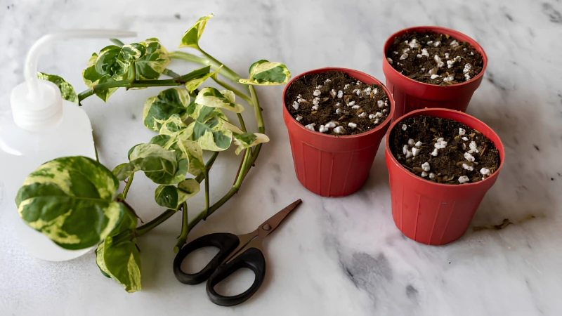 Potted N'Joy Pothos with lush variegated foliage