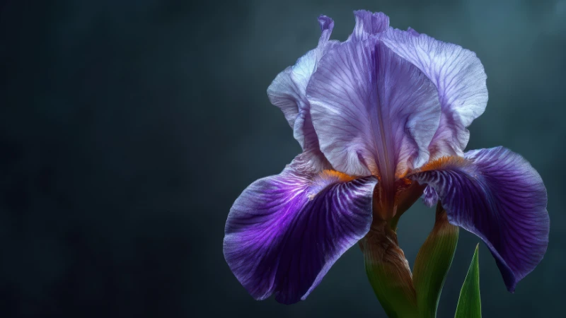 Purple iris flower in full bloom