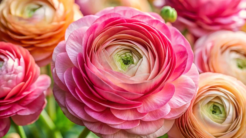 Ranunculus flower blossom with layered petals