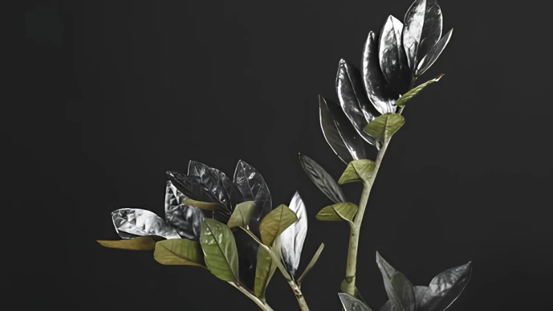 Raven ZZ Plant with glossy black leaves
