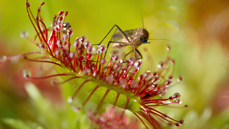 Sundew carnivorous plant in wet habitat