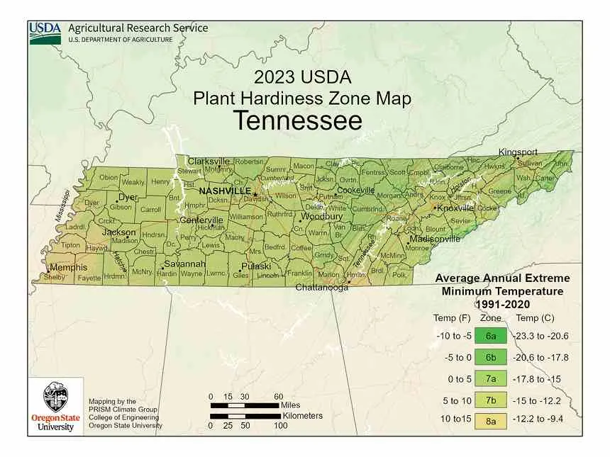 Tennessee Hardiness Zone Map 2023