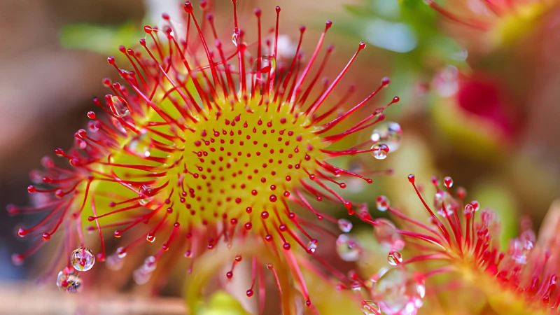 Healthy Sundew with red sticky foliage