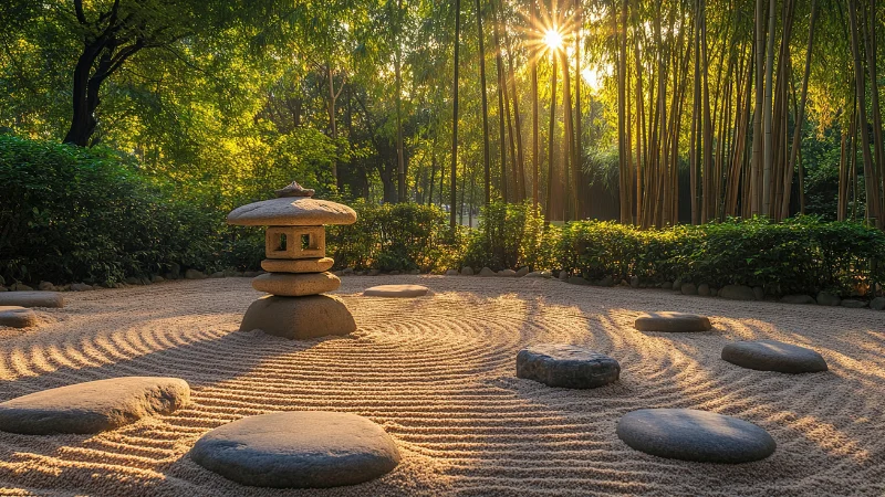 Zen garden with rocks, gravel, and minimalist design