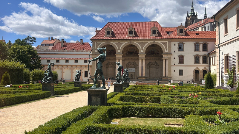 Grand Baroque garden with symmetrical landscaping and fountains