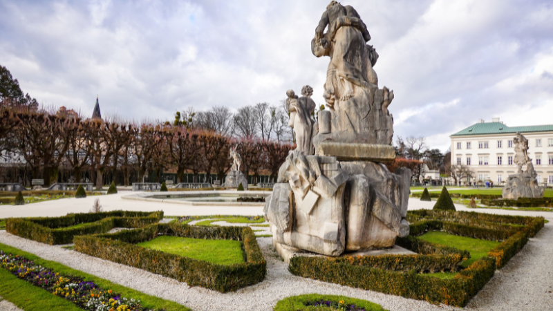 Symmetrical Baroque garden with geometric hedges