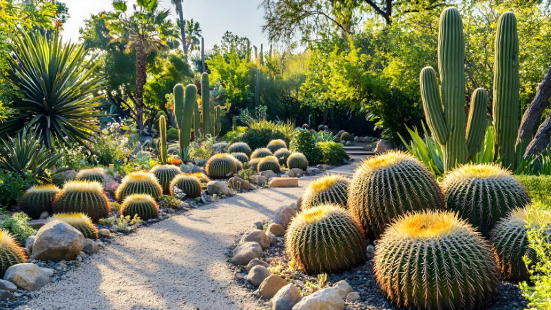 Mixed cactus and succulent garden landscape