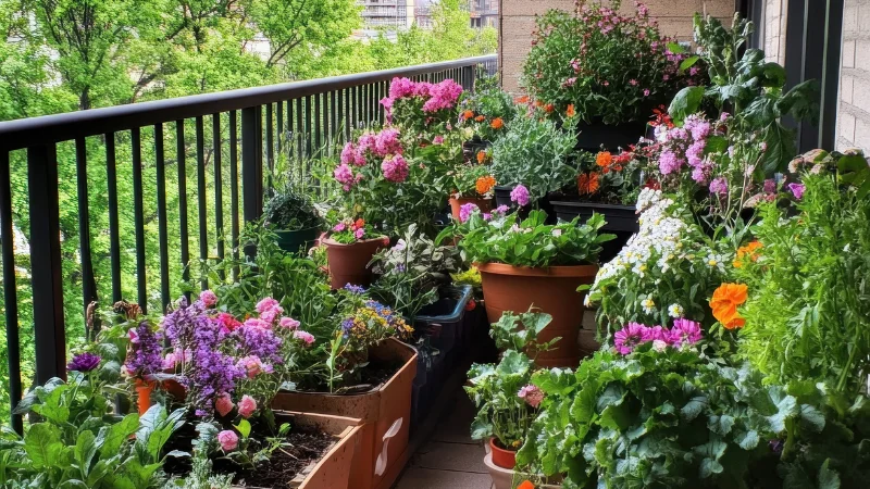 Decorative container garden with ornamental plants