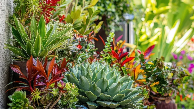 Elegant container garden with ceramic pots