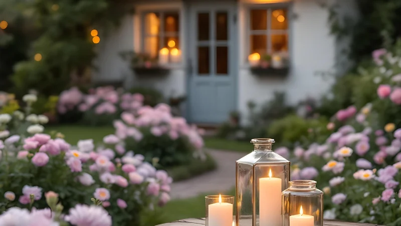 Colorful cottage garden with blooming flowers