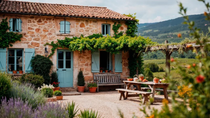 Rustic cottage garden with flowering plants